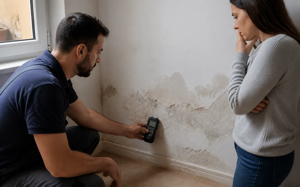 Revisión de humedad en paredes de vivienda en Motril antes de pintar y tratar filtraciones